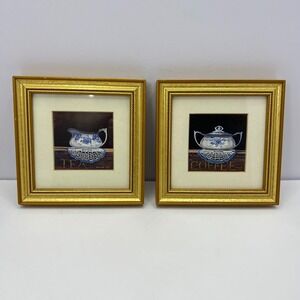 Arnie R Fisk Gold Framed Mini Art Prints 6 Inch Set 2 Tea Coffee Grandmillennial
